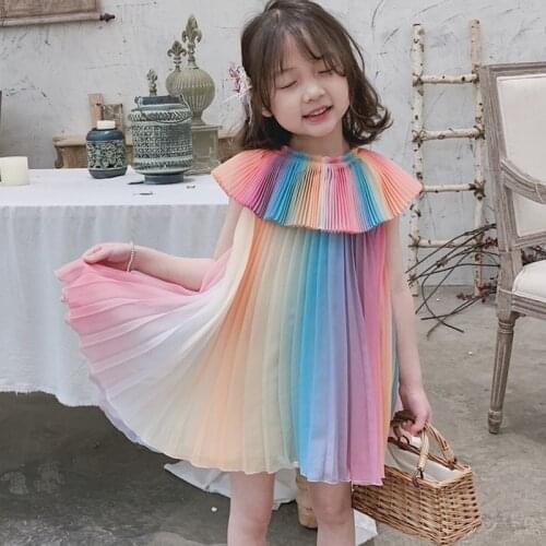 2020 New Summer Girls' Dress Pleated Colorful Fashion Sleeveless Party Princess Dress ChildrenS Baby Kids Girls Clothing