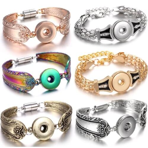 New Snap Jewelry Snap Bracelet Bangles Magnet Bohemian Vintage 18mm Metal Snap Button Bracelet Fit Snaps Buttons Jewelry