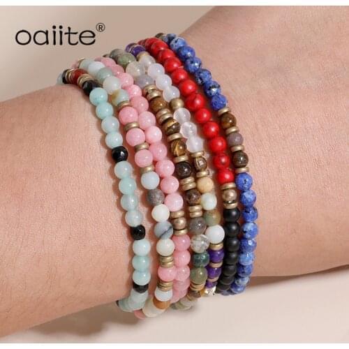 OAIITE 3pcs/set 4mm Natural Stone Bracelet Bangle Amazonite Red Turquoise Rose Quartz Beads Bracelets Energy Strength Jewelry