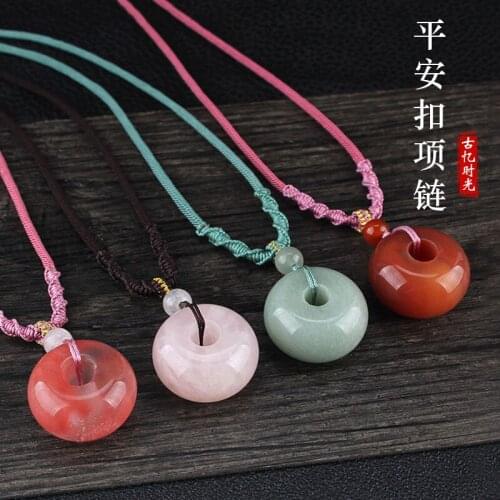 Natural Stone Quartz Buckle Reiki Healing Pendant Necklace Hollow Out Circle Aventurine Onyx Stone Necklace Women Jewelry Gift