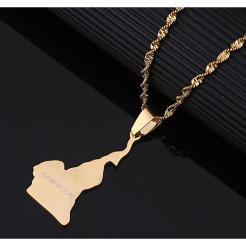 Stainless Steel République du Cameroun Map Pendant Necklace Douala Yaounde Cameroon Map Chain Jewelry