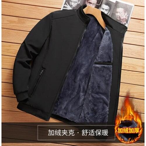 Fathers mens coat middle-aged and old mens loose autumn and winter Plush thick large middle-aged stand collar jacket