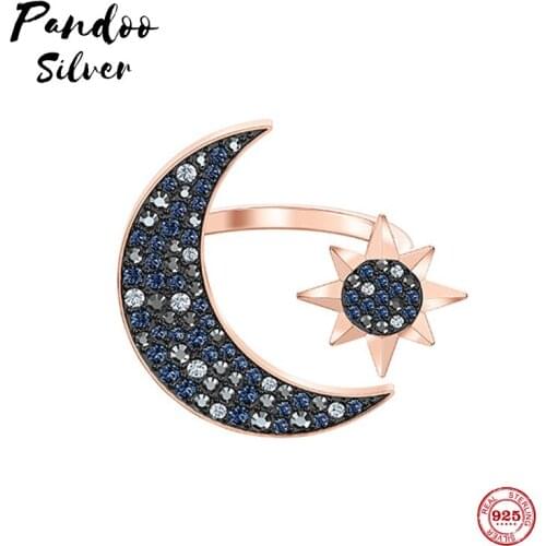 PANDOO Fashion Charm Silver Plated Original 1:1 Copy, Personality Mystery Star Moon Open Ring Ring Female Luxury Jewelry Gifts