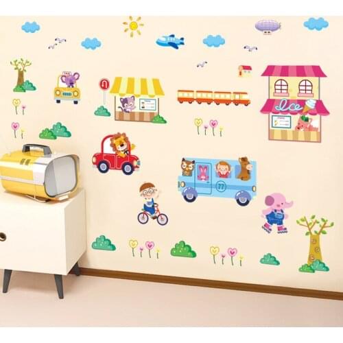 DIY Cartoon Animal Friend Kids Baby Room Decorative Wall Stickers Sunny Day Nursery Wall Decals Home Decor Poster Wallpaper Art