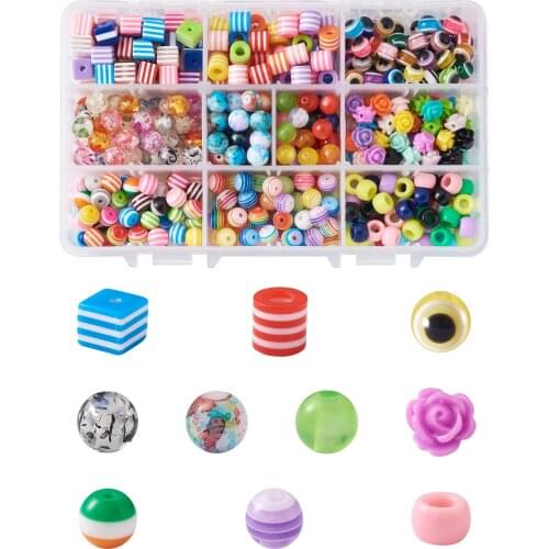 460pcs/Box MultiColor Resin Beads Round & Barrel & Column For Fashion Jewelry DIY Making Bracelet Decor