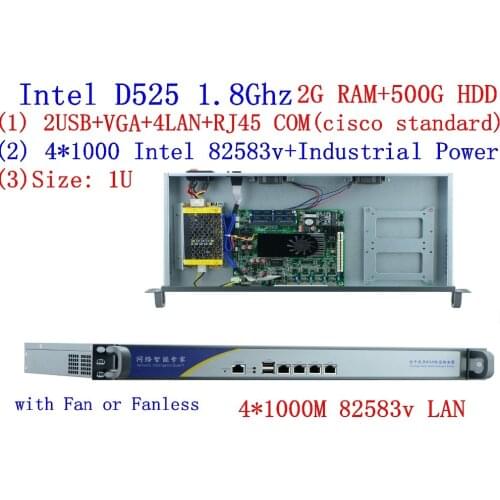 Linux servers firewall PC with 4*82583v Gigabyte LAN Intel D525 1.8G support ROS Mikrotik PFSense Panabit Wayos 2G RAM 500G HDD