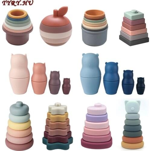 TYRY.HU Silicone Building Block Baby Silicone Teether BPA Free Geometric Square Soft Block Folding Educational Toys Accessories