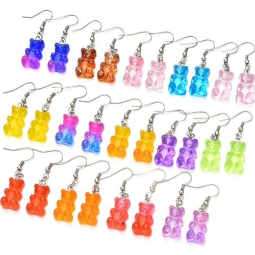 1Pairs Cartoon Cute Resin Earrings Colorful Animal Gummy Bear High Quality Drop Earring Candy Color Kids Gifts Jewelry