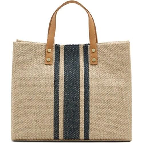 Vintage Striped Tote for Female Portable Ol Business Briefcase Korean Style Simple Fashion Large-capacity Handbag for Ladies