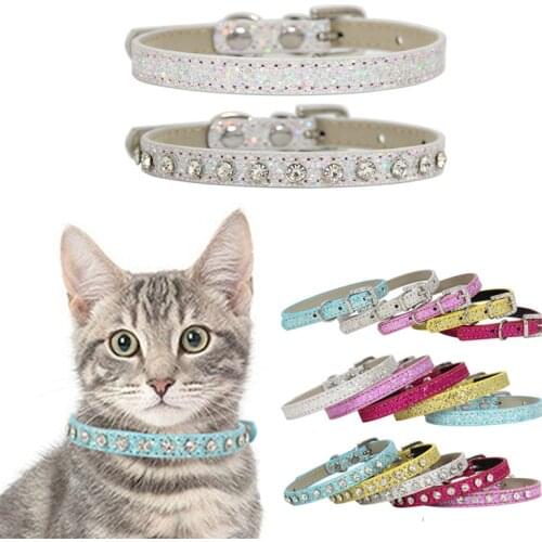 SUPREPET PU Pet Cat Collar for Small Dogs Shining Diamond Kitten Collar Adjustable Cat Collars Fashion Cats Products for Pets