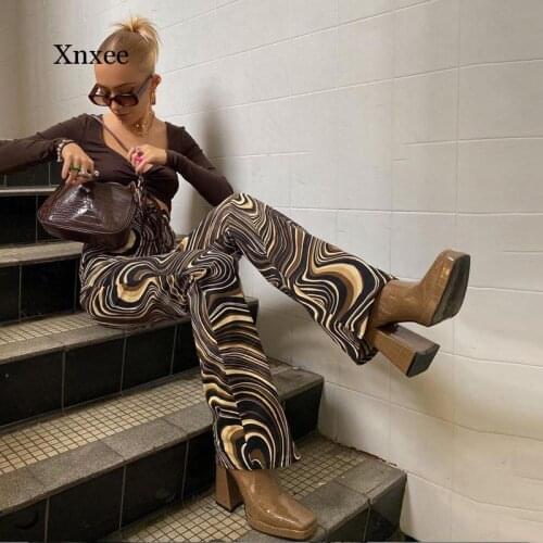 2021 Vintage Y2K Wavy Stripes High Waist Trousers Streetwear Pants Tie Dye Printed Fashion Outfits Club Bottoms Wide Legs Pants