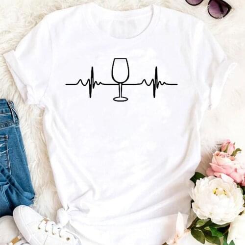 Women Summer Short Sleeve Clothes Lady Print Female Tee T-Shirt Wine Simple Cute Tshirts Cartoon Fashion Graphic T Top