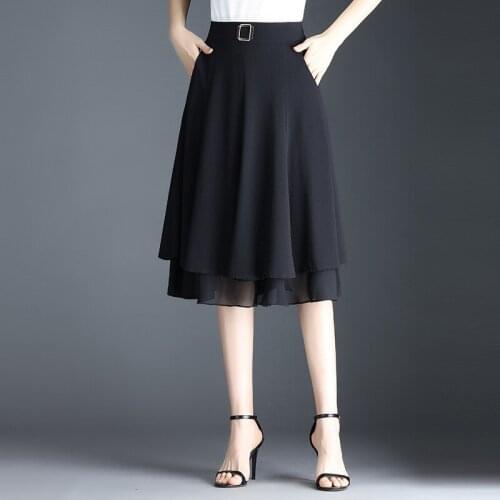 Black A-line Skirt Women 2021 Summer Elegant Vintage Loose High Waisted Plus Size 4XL Casual Big Swing Knee-length Skirts 8565