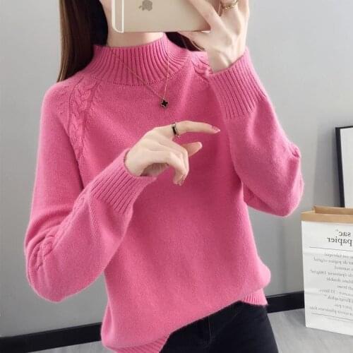 2021 Autumn Winter Pullover Sweater Women Korean Half Turtleneck Winter Solid Knitted Tops Casual Pull Bottoming Shirt Jumpers