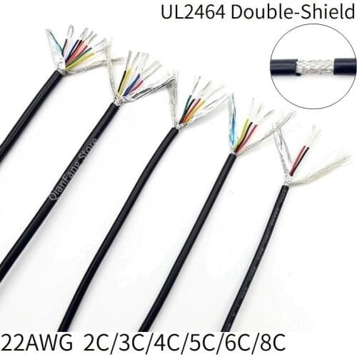 1M 22AWG Shielded Wire Signal Cable 2 3 4 5 6 8 Core PVC Insulated Channel Audio Headphone Copper Control Sheathed Wire UL2464