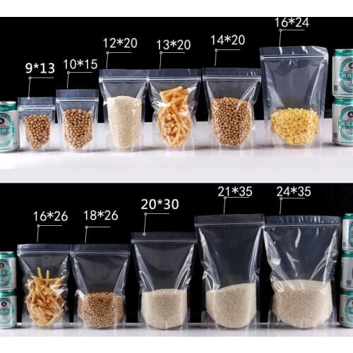 100Pcs PET Transparent Zip Lock Plastic Bags Mylar Bag Ziplock Stand Up Food Spice Powder Packaging Pouch Clear