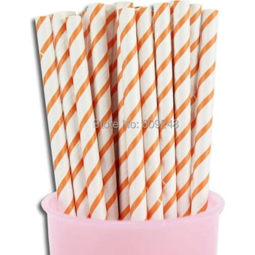 100pcs Mixed Colors Old Fashioned Disposable Party Tableware Orange Thin Stripe Printed Paper Straws
