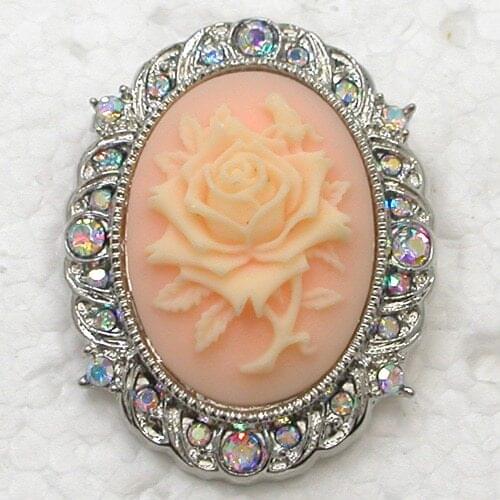 12pcs/lot Wholesale Fashion Brooch Rhinestone Roses Cameo Pin brooches Jewelry gift C102007