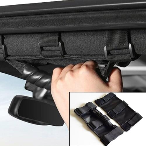 2pcs Roll Bar Mount Side Adjustable Armrest Grab Handle Handles Kit Black for Accessories For Jeep Wrangler JK CJ TJ YJ accessor