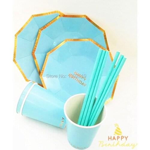 205Pcs Baby Blue Theme Birthday Party Supplies 40person Favor Party Decoration Disposable Tableware Set Paper Plates Cups Straws