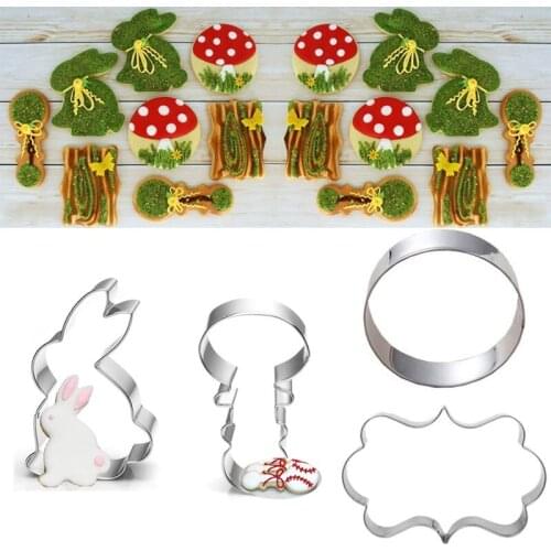 4pcs patisserie reposteria gateau Stump Rabbit Cookie Cutter Metal Molds Fondant Cake Decor Tool Biscuit Chocolate Paste Mould