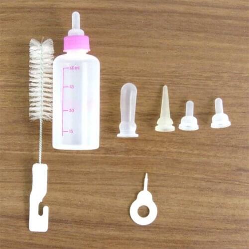 60ml Puppy Kitten Feeder Newborn Pet Baby Small Dog Cat Nursing Water Milk Feeding Bottle Set with Cleaning Brush