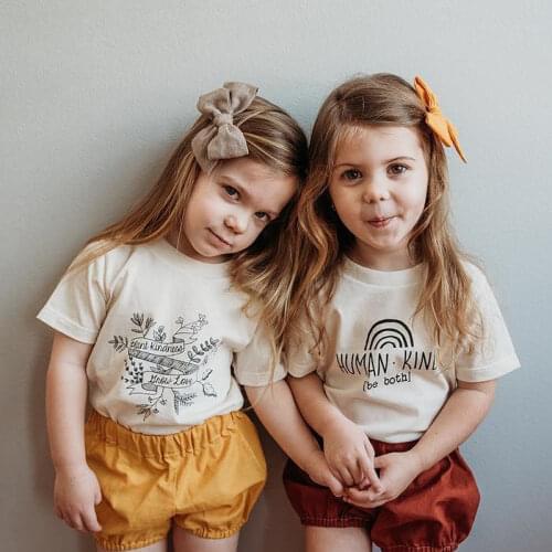 Girls White T Shirt Fashion Print Kids Girl Short Sleeve T-shirt Funny Letters Tops Toddler Casual Boys Tee Clothes 1-8 Year