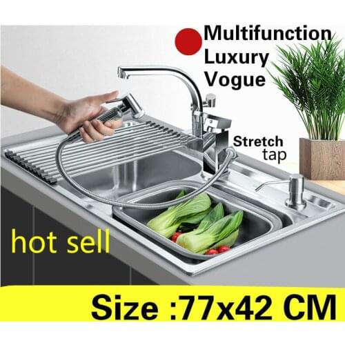 Free shipping Apartment kitchen double groove sink vogue wash vegetables multifunction 304 stainless steel hot sell 770x420 MM