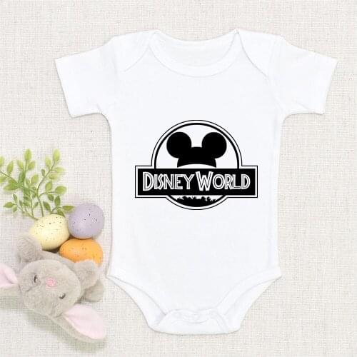 Disney World Mickey Mouse Print Baby Bodysuits Summer Bodysuits Kids Sunsuit Short Sleeve Round Neck Infant Newborn Jumpsuit
