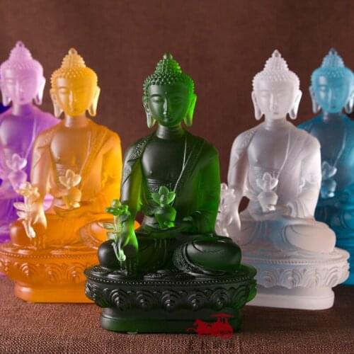 Large glazed pharmacists Buddha ornaments Temple shrines dedicated Bodhisattva 7 color Buddha 20 cm high decoration