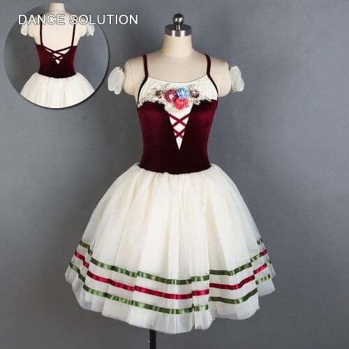 Sleeveless Burgundy Velvet Camisole Romantic Ballet Dancing Tutu Adult & Girl Stage Show Costumes Ballerina Practice Wear 0049