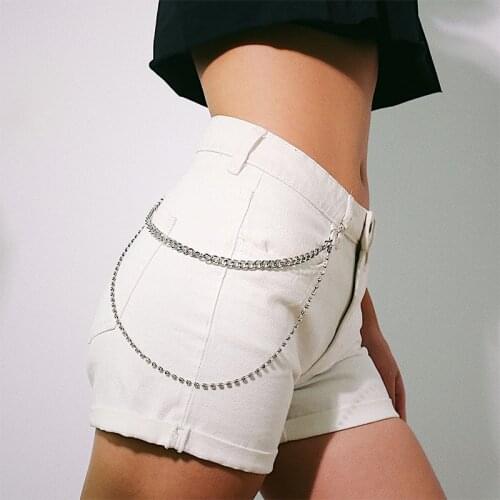 Fashion Women Punk Metal Pant Chain Hip hop Silver Color Chain Link Waist Key Chain Jeans Link Keyring Trousers Jewelry Keychain