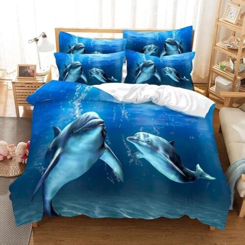 Kids 2/3 Pcs Dolphin Animal 3D Bedding Sets Duvet Cover Set Ocean Sea King Queen Single Bed Quilt Comforter Covers Home Textile