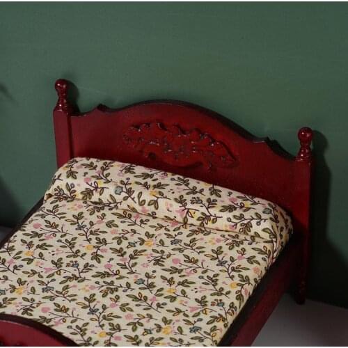 European Retro Design 1:12 Dollhouse Miniature White Chair Wooden Bedroom Bed Double Dresser Toys Accs Furniture Kids Mirro Z3A9