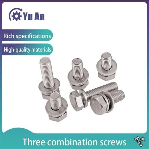 Gb9074 Authentic 304 Stainless Steel External Hexagon Trimming Three Combination Screw Bolt M4-m10 2PCS
