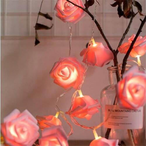 1.5/3/6M Pink Rose Flower String Lights Artificial Flower Bouquet Christmas Holiday Garland Lights For Valentine Wedding Decor