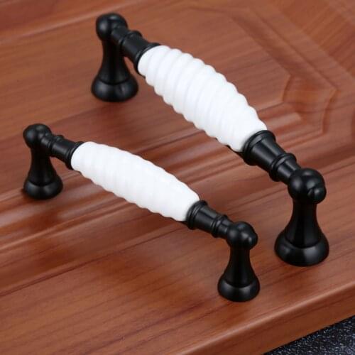 Ceramic Cabinet Handles Zinc Alloy European Black White Cabinet Pulls Drawer Knobs Wardrobe Door Handle Furniture Handle