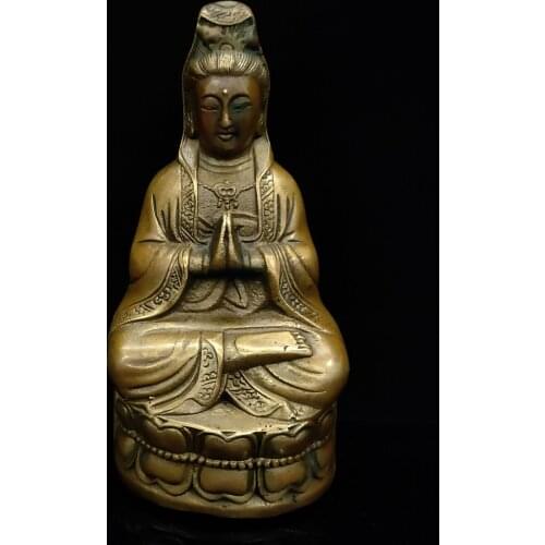 Chinese Antique Brass Guanyin Buddha Model Statue Da Qing W Mark