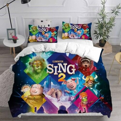 Movie Cartoon Sing Bedding Sets Europe/US/UK Size Quilt Bed Cover Duvet Cover Pillow Case 2-3 Pieces Sets Kids Adult Size