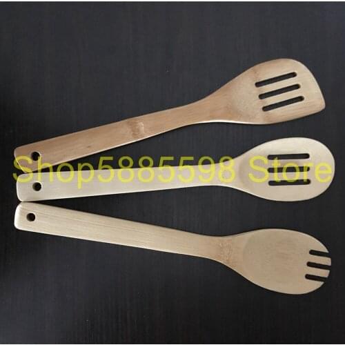 Kitchen Bamboo utensils bamboo fork spoon bamboo slotted spatula bamboo slotted spoon 3PCS/set