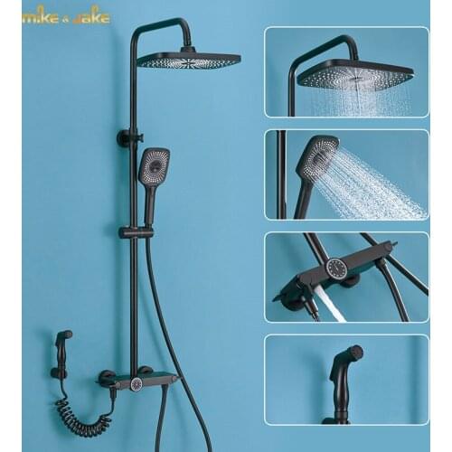 Matte black four function thermostatic constant shower mixer black bathroom rainfall shower mixer hot and cold bath mixer tap