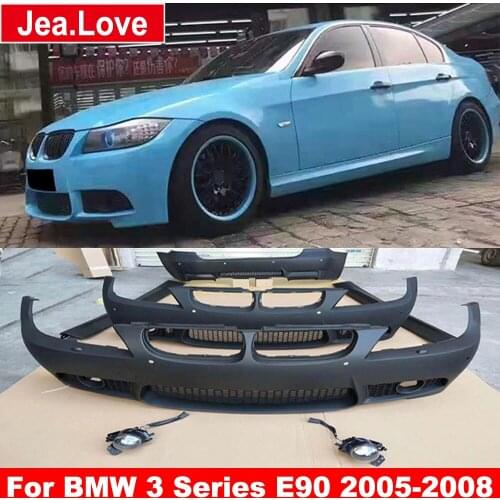 Modify to M3 Style Unpainted PP Car Body Kit Front and Rear Bumper Side Skirts Fog Lights For BMW 3 Series E90 2005-2008