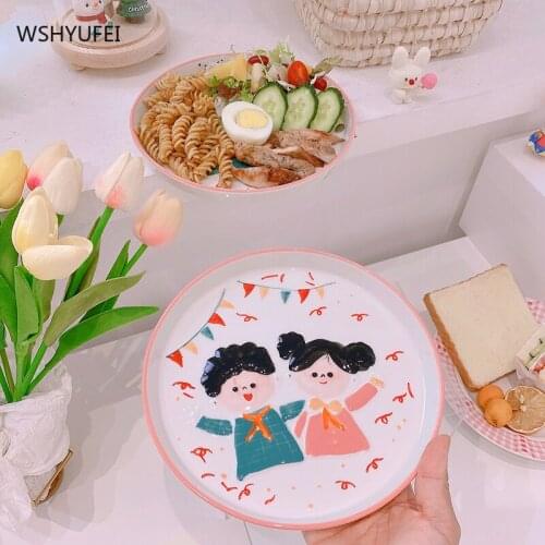 Cartoon style breakfast plate steak salad dessert cake sushi plate home decoration pastry fruit plate kitchen tableware
