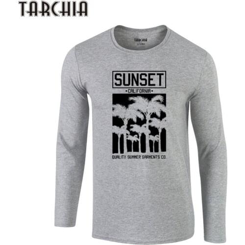 TARCHIA Plus Size Mens Tee Tee 2021 Brand Free Shipping Sunset Californ Eur Size Long Sleeve Men New Homme T-Shirt 100% Cotton