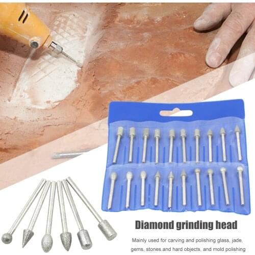 20pcs Diamond Grind Head Set Grit Cone Bullet Rotary Bits Carving Drilling Tools Grinder Concrete Granite Stone Cut