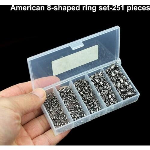 251 Pieces of Fishing Connector Kit Stainless Steel Split Ring Solid Ring with Box Enhanced Fishing Tools Eight-character Ring