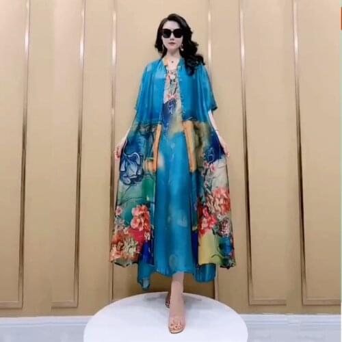 Fashion Printed Dress Two-Piece Women Spring Summer 2021 New Mothers Dresses Elegant Loose Oversize 5XL Suit Dresses Female