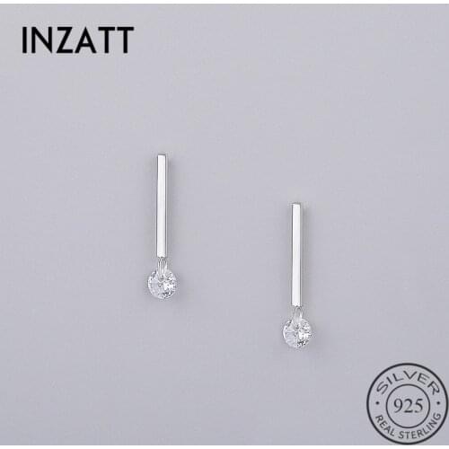 INZATT OL Minimalist Stick Bar Zircon Stud Earrings100% 925 Sterling Silver Fine Jewelry For Women Party Trendy Accessorie