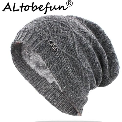 ALTOBEFUN Skullies Beanie Men Winter Hat Caps Faux Fur Warm Baggy Knitted Hat Adult Beanies Knit Thick Hat For Women BHT137