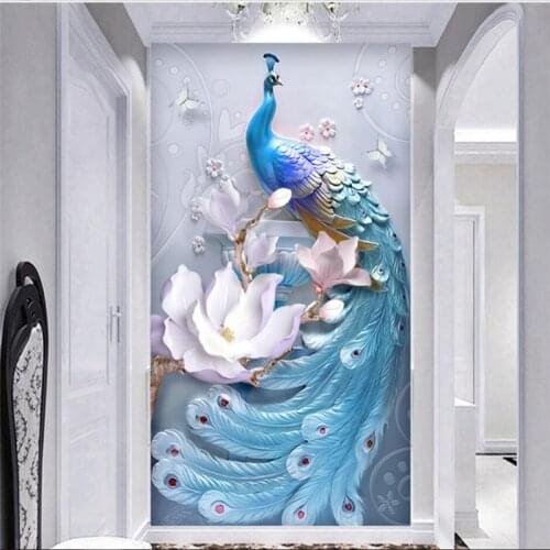 Wellyu Modern minimalist relief three-dimensional Peacock porch wall custom large mural wallpaper papel de parede para quarto